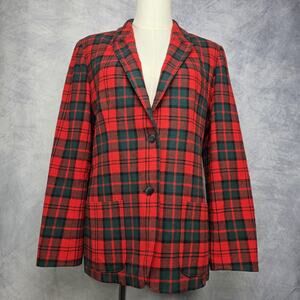 Vintage Pendleton Blazer Womens Medium Red Plaid Tartan Virgin Wool Made USA